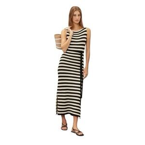 Jason Wu Striped Knit Midi Dress Sleeveless Black and Ivory Cotton Blend Small